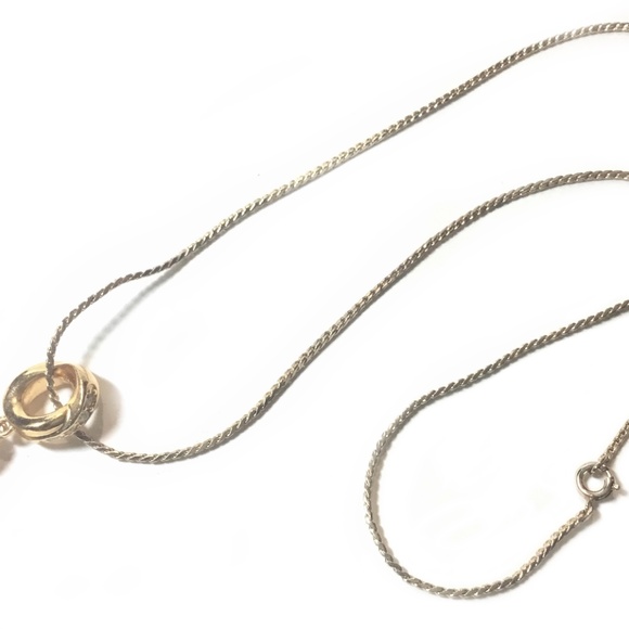 Vintage Faux Pearl & Rhinestone Drop Pendant on Goldtone Herringbone Chain - Picture 3 of 3